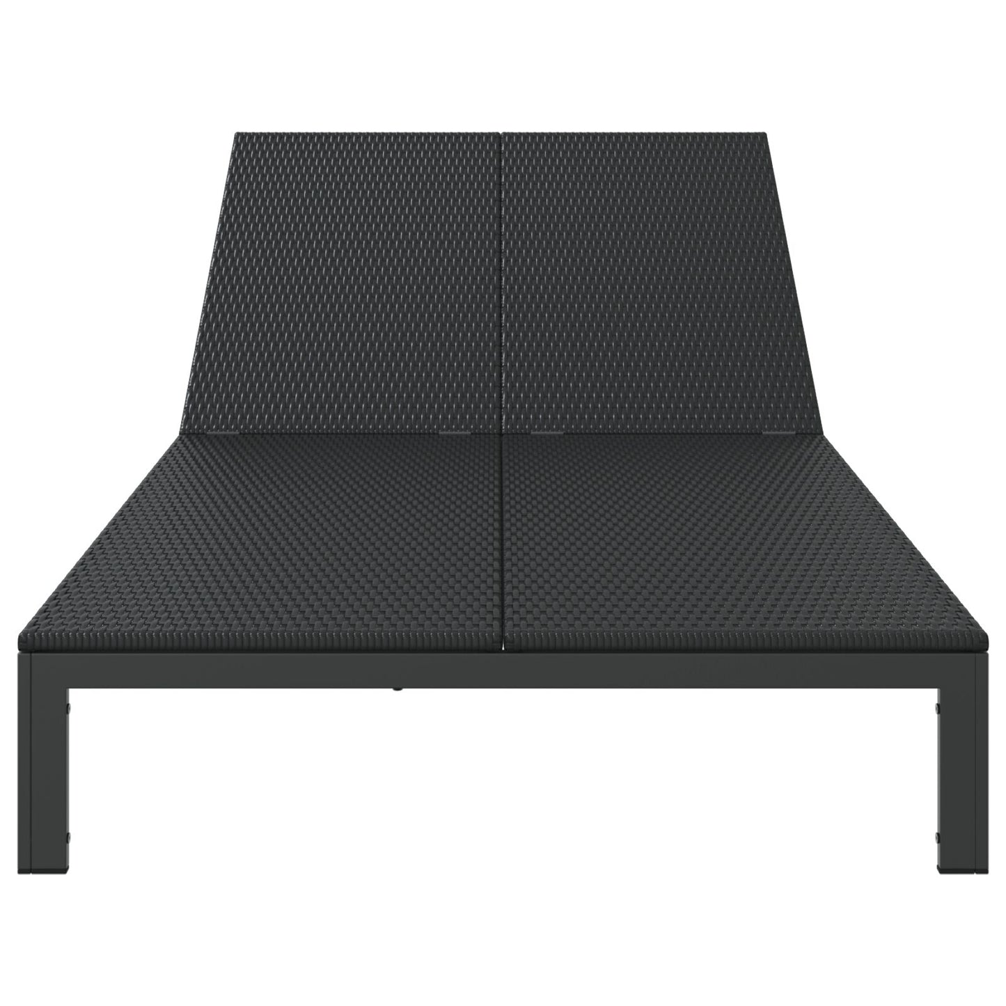 Zonnebed Met Kussens En Wielen Voor 2 Personen Poly Rattan Zwart 200 x 109 x 27,5 cm