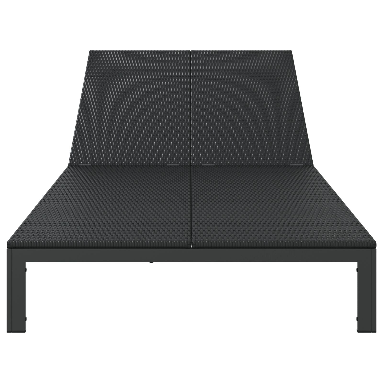 Zonnebed Met Kussens En Wielen Voor 2 Personen Poly Rattan Zwart 200 x 109 x 27,5 cm
