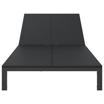 Zonnebed Met Kussens En Wielen Voor 2 Personen Poly Rattan Zwart 200 x 109 x 27,5 cm