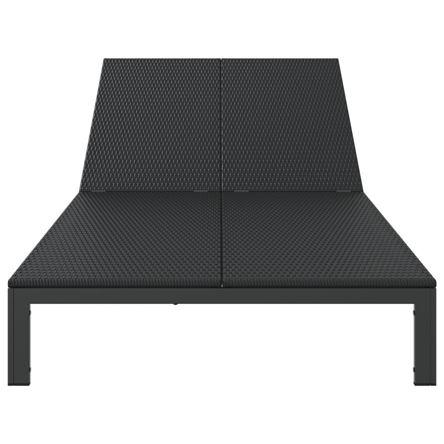 Zonnebed Met Kussens En Wielen Voor 2 Personen Poly Rattan Zwart 200 x 109 x 27,5 cm