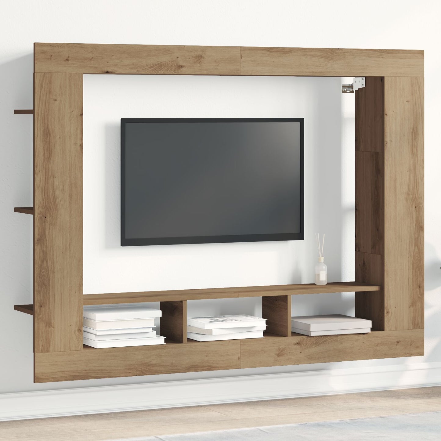Tv-Kast Aan De Muur Artisan Eiken 152X22X113 Cm Ambachtelijk Eiken