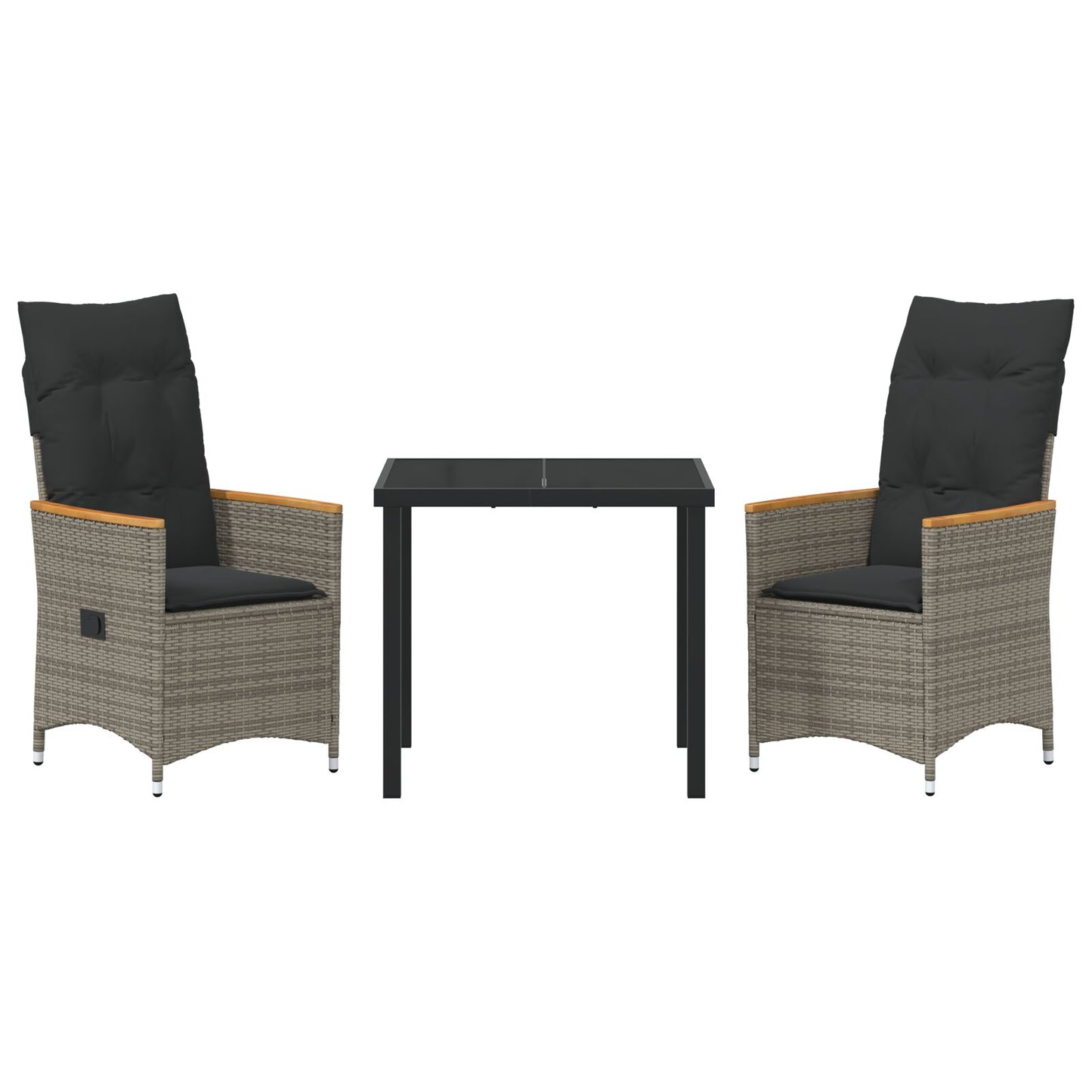 3-Delig Tuin Eetset Met Kussens Grijs Poly Rattan