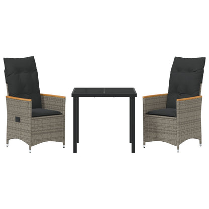 3-Delig Tuin Eetset Met Kussens Grijs Poly Rattan