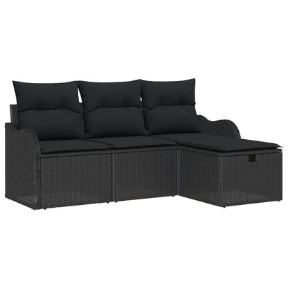 4-Delige Tuin Sofa Set Met Kussens Zwart Poly Rattan, 2-Zits Tuin Sofa Met Opslag & Kussens Zwart Poly Rattan Wit