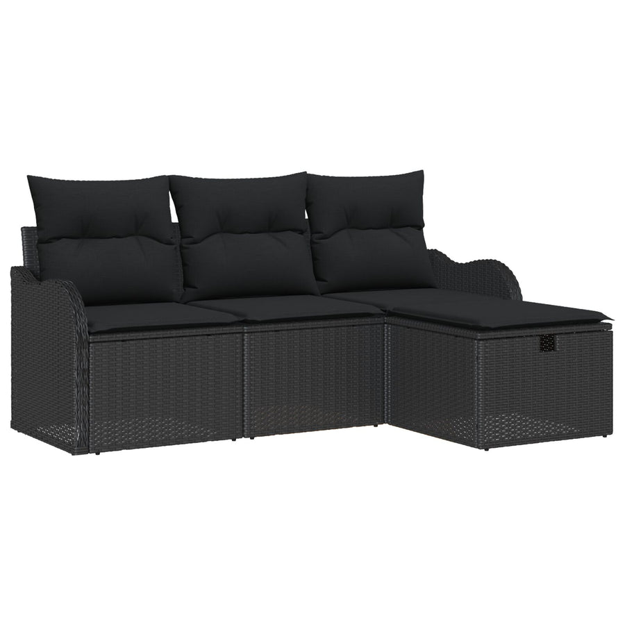 4-Delige Tuin Sofa Set Met Kussens Zwart Poly Rattan, 2-Zits Tuin Sofa Met Opslag & Kussens Zwart Poly Rattan Wit