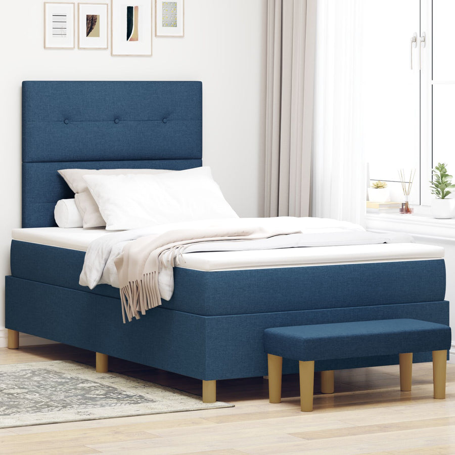 Boxspring Bed Met Matras & Bank Blauw 120X200 Cm Stof Crème