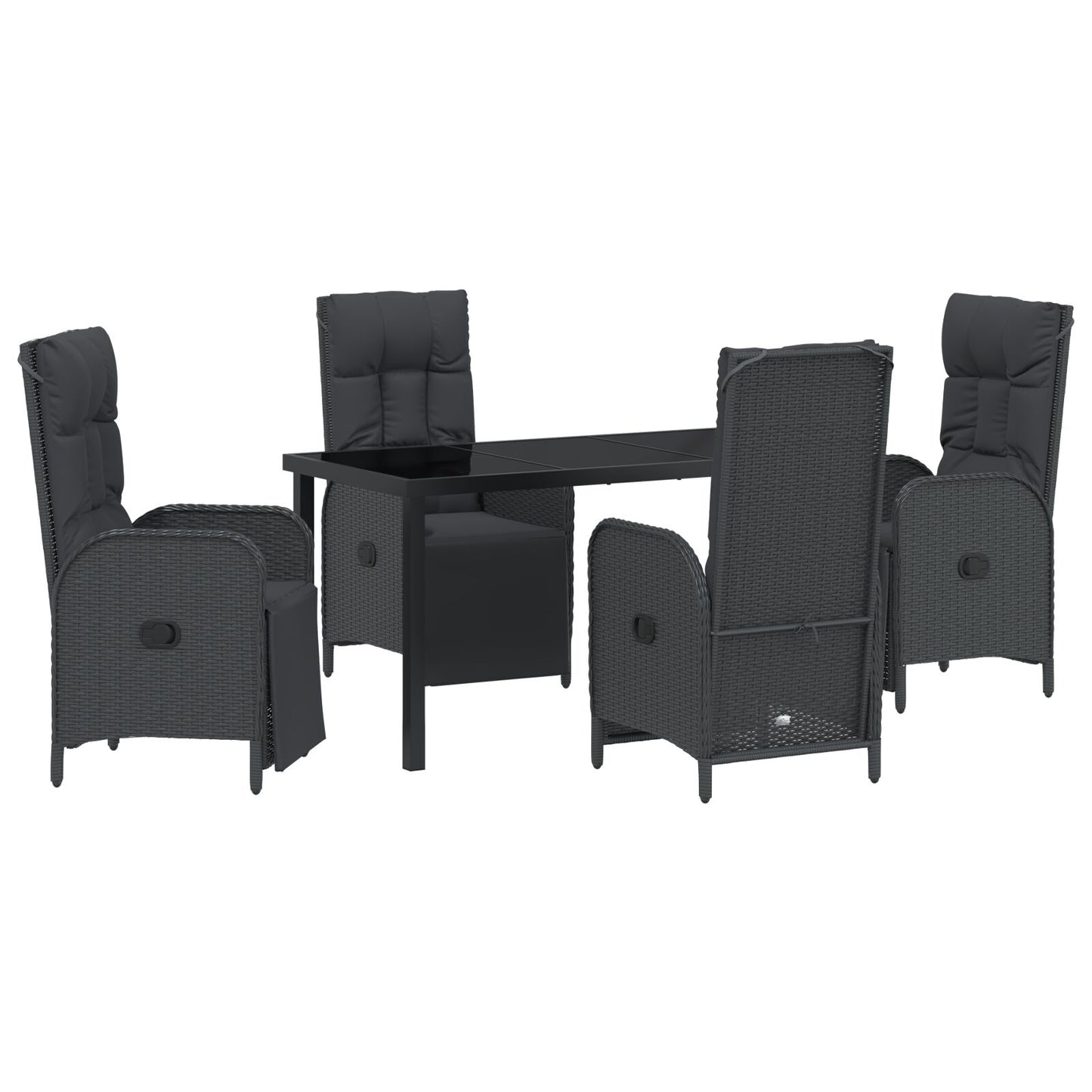 5-Delig Tuin Eetset Met Kussens Zwart Poly Rattan