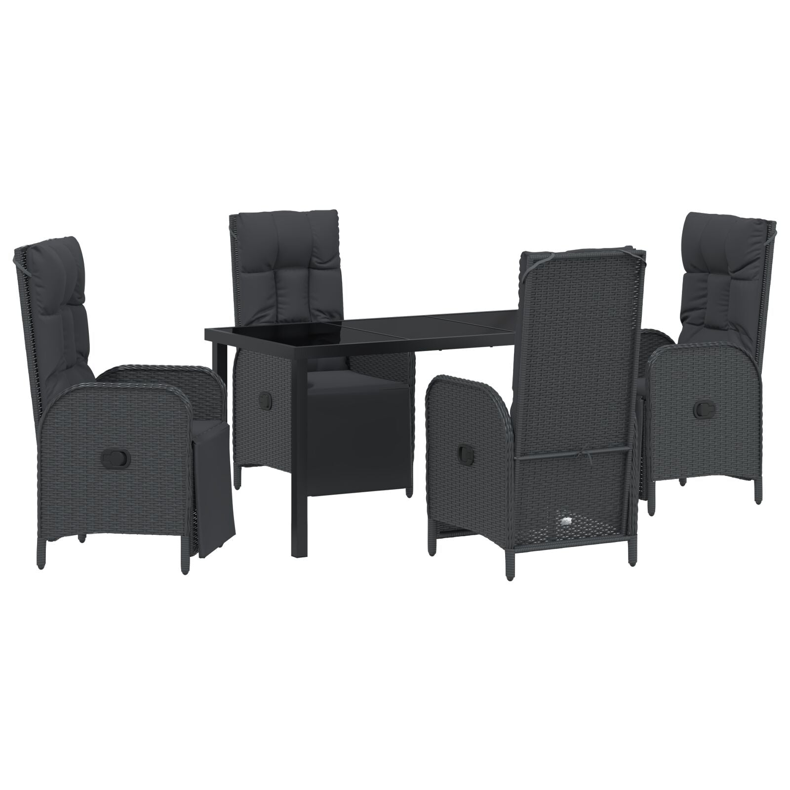 5-Delig Tuin Eetset Met Kussens Zwart Poly Rattan