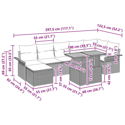 8-Delige Tuin Eetset Met Kussens Zwart Poly Rattan Acacia