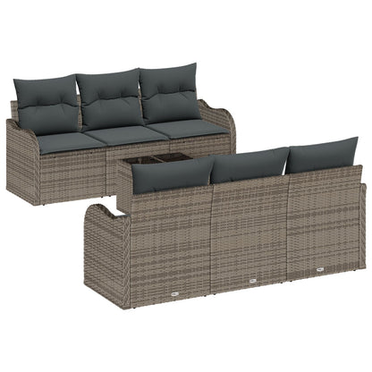 7-Delige Tuin Sofa Set Met Kussens Grijs Poly Rattan