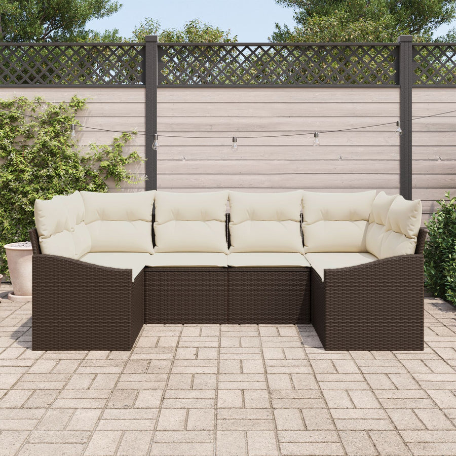 6-Delige Tuin Sofa Set Met Kussens Bruin Poly Rattan