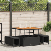 Tuin eettafelset poly rattan zwart