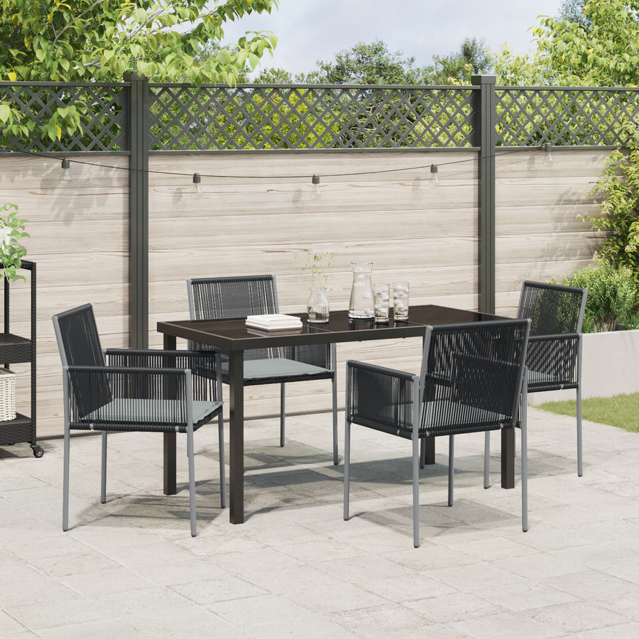 5-Delige Tuin Eetset Met Kussens Zwart Poly Rattan