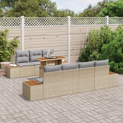 Tuin Sofa Set Set Van 8 Beige Riet Buiten Sofa Set Rechthoekig