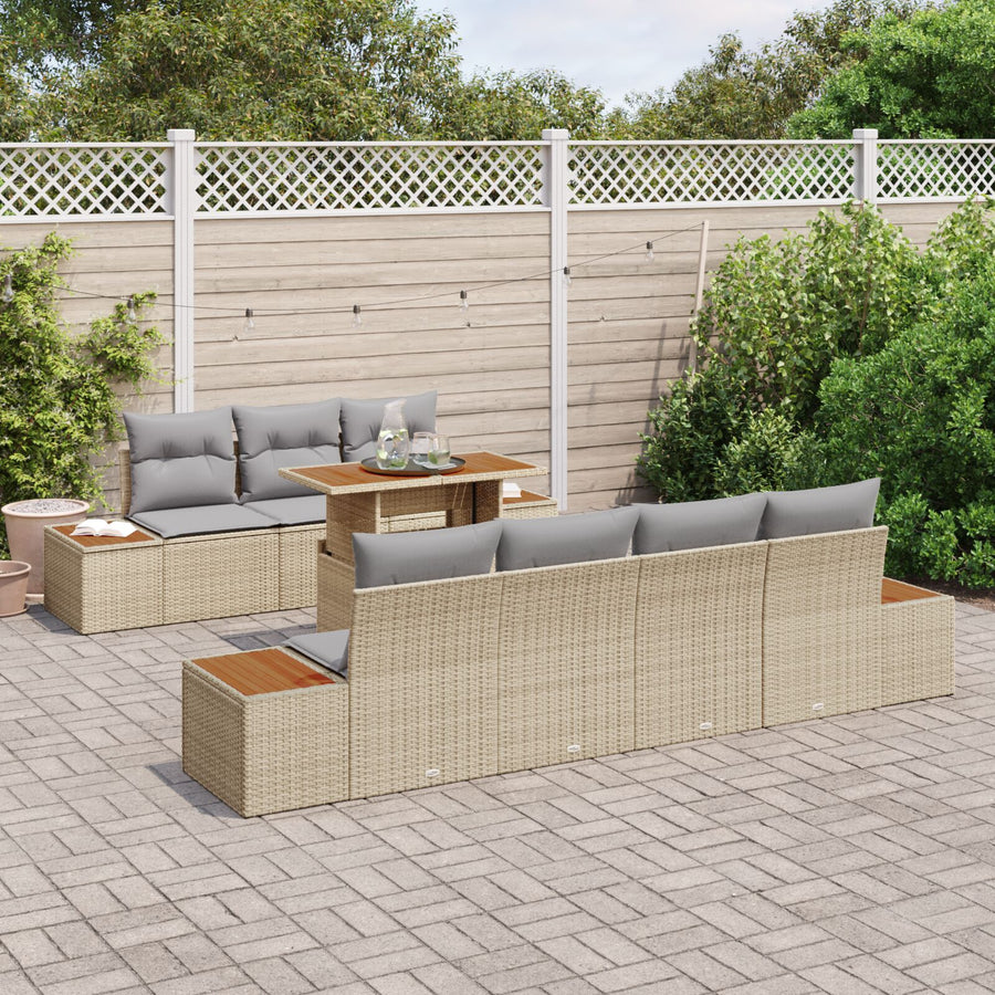 Tuin Sofa Set Set Van 8 Beige Riet Buiten Sofa Set Rechthoekig