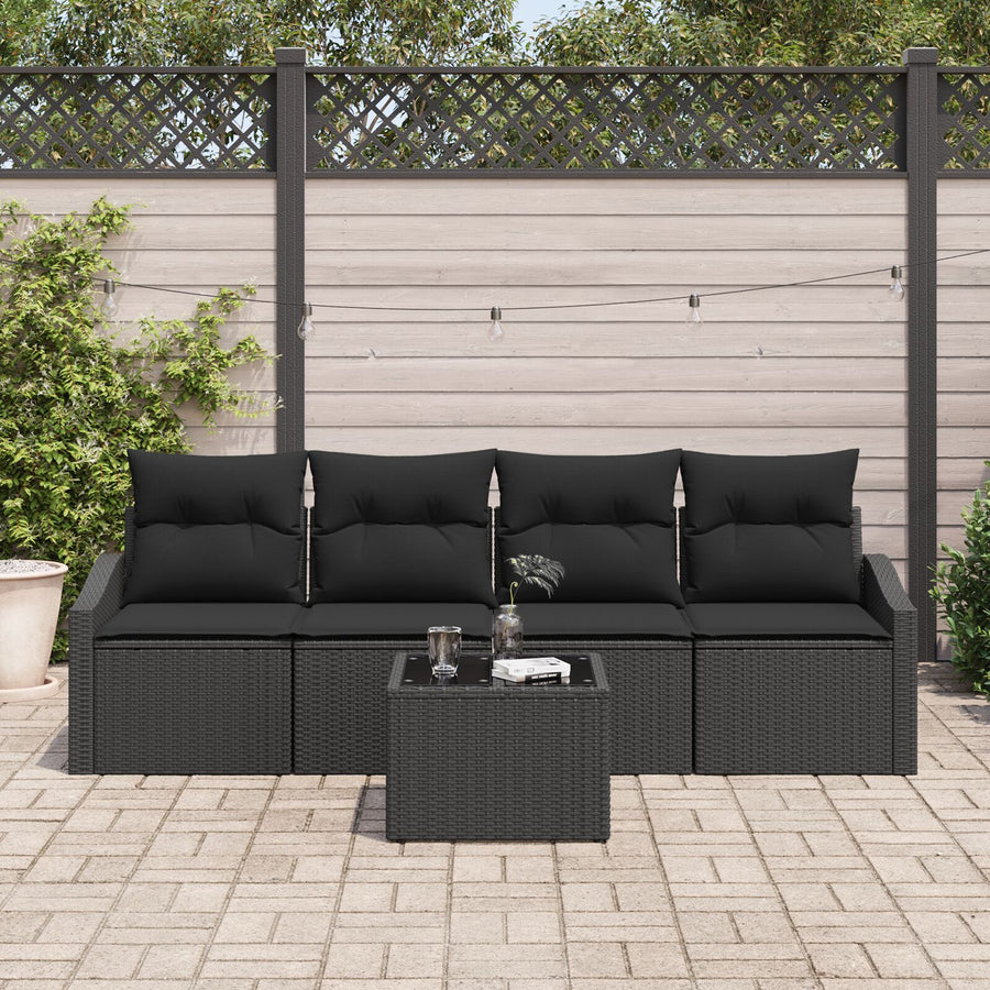 5-Delige Tuinsofaset Met Kussens Zwart Poly Rattan