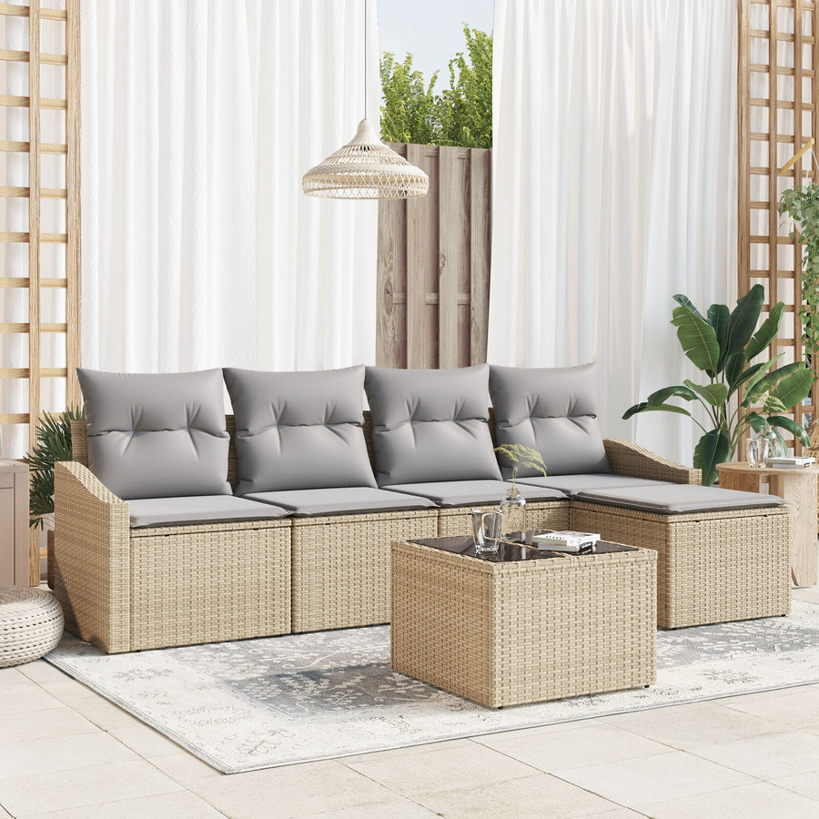 6-Delige Tuin Sofa Set Met Kussens Zwart Poly Riet