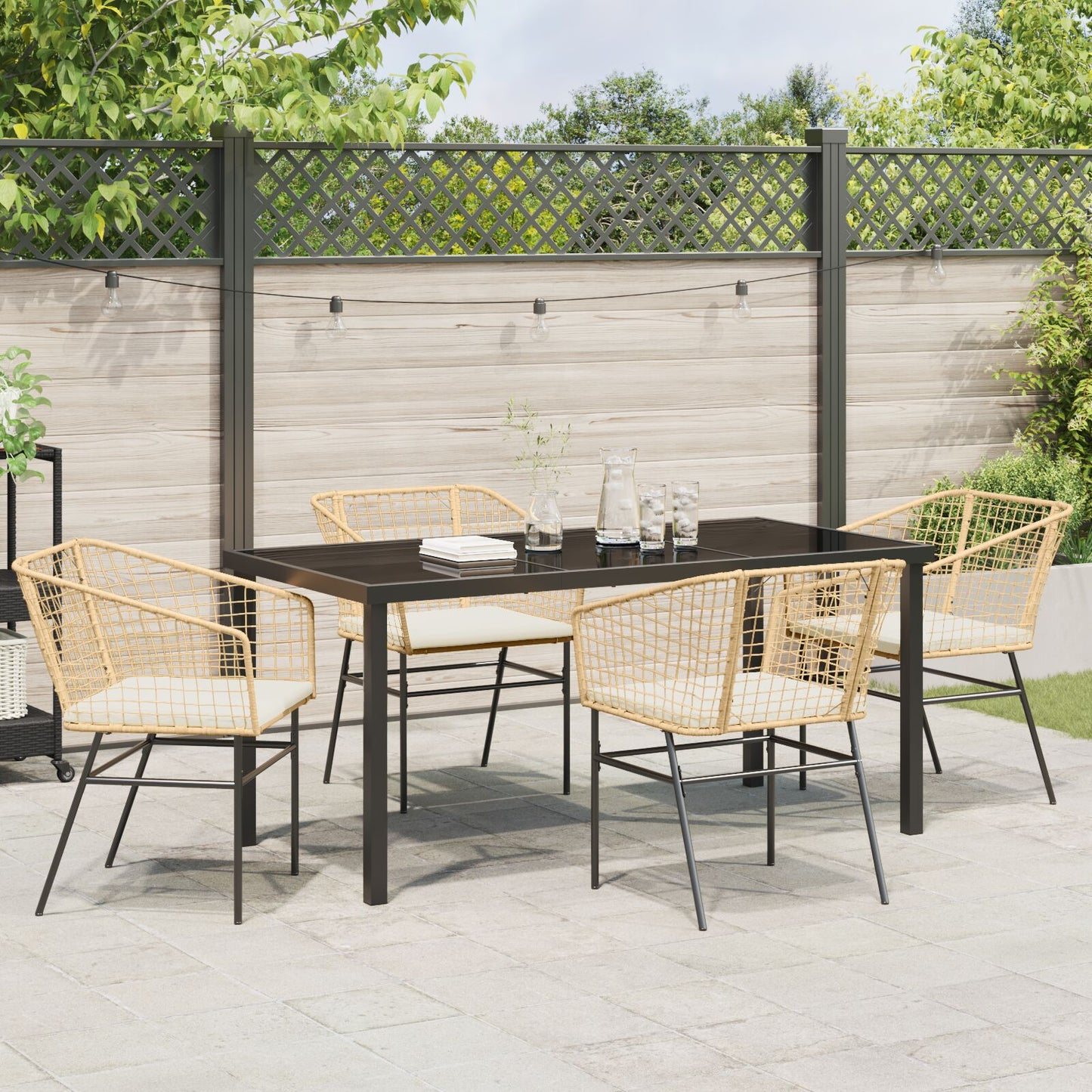 5-Delige Tuin Dining Set Met Kussens Bruin Poly Rattan