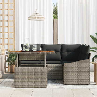 5-Delige Tuin Eetset Met Kussens Grijs Poly Riet Acacia
