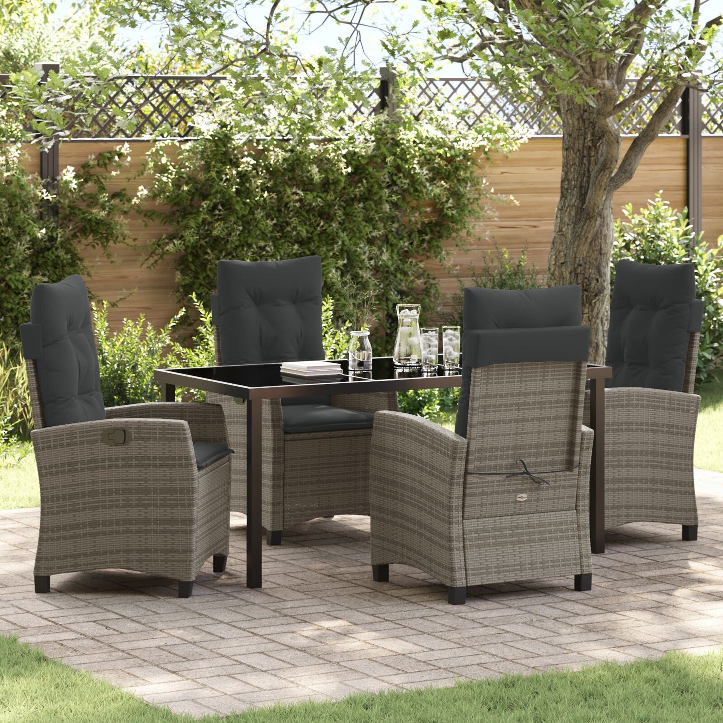 5 Delige Tuinset Met Kussens Grijs Poly Rattan