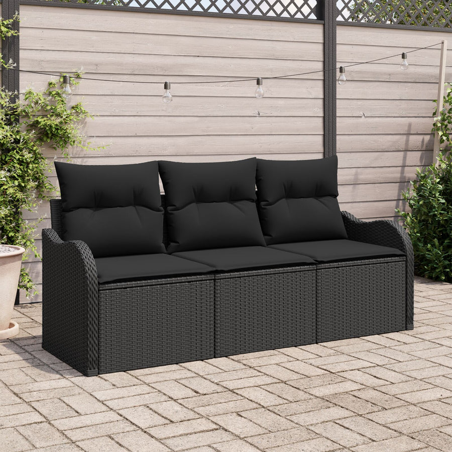 3 Delige Tuin Sofa Set Met Kussens Zwart Poly Rattan