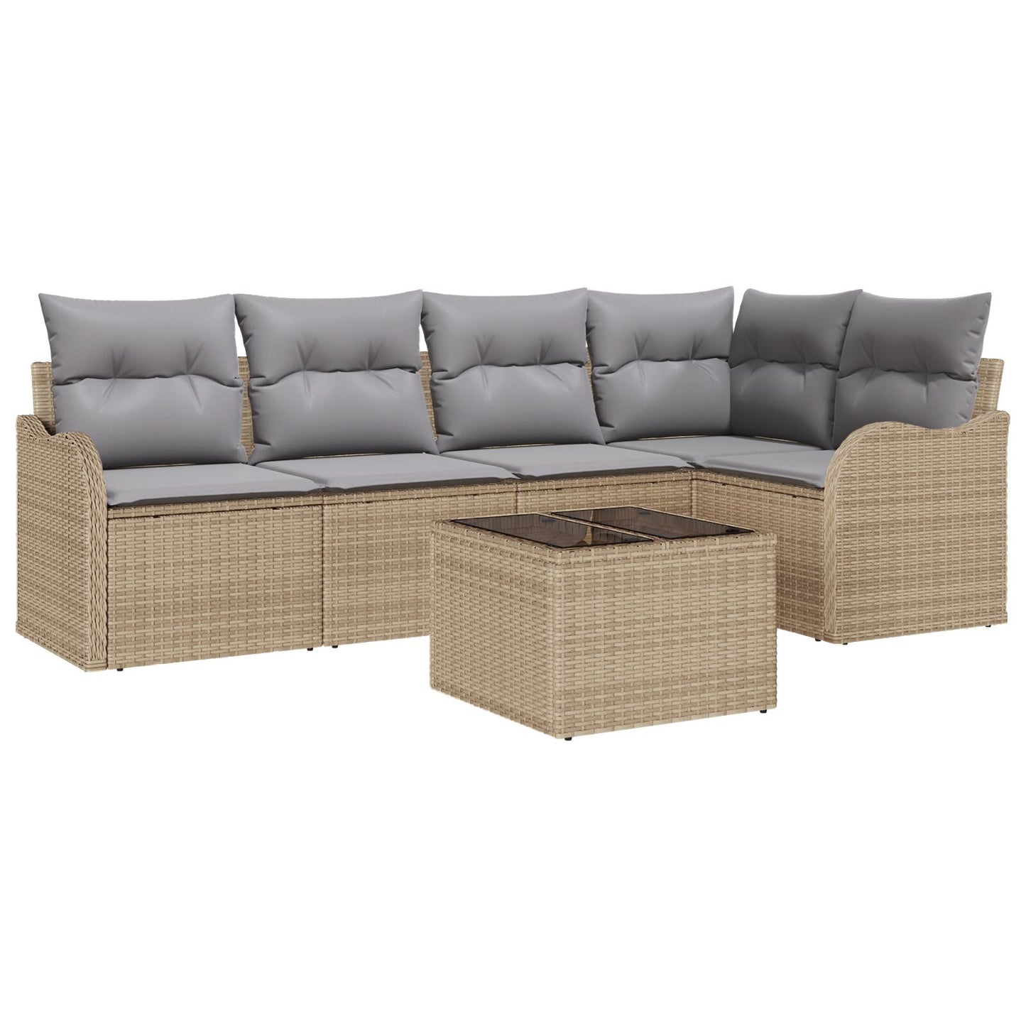 6-Delige Tuin Sofa Set met Kussens Zwart Poly Riet, vidaXL 2-Persoons Tuin Sofa met Kussens Beige Poly Riet