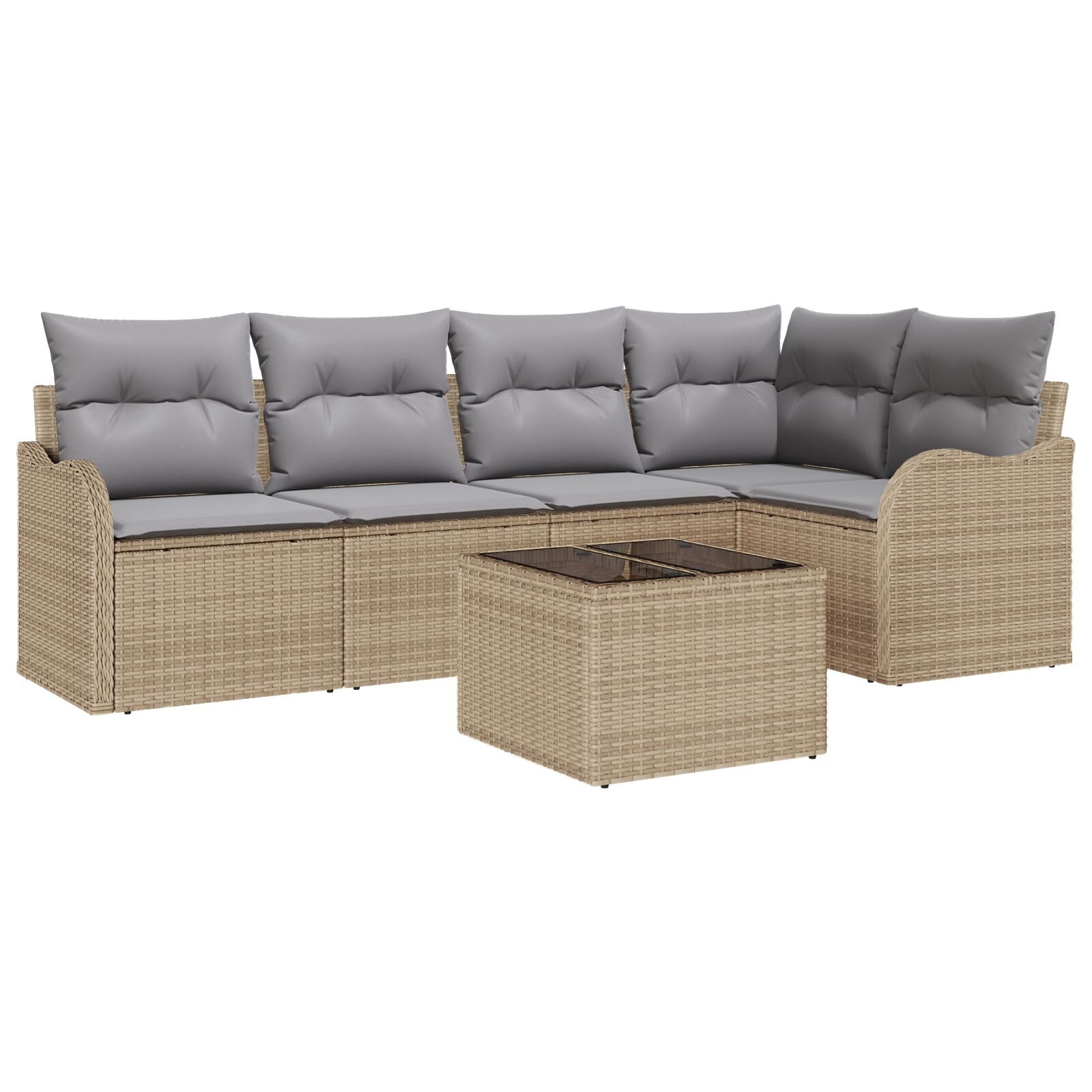6-Delige Tuin Sofa Set met Kussens Zwart Poly Riet, vidaXL 2-Persoons Tuin Sofa met Kussens Beige Poly Riet