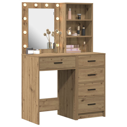 2-Delige Kaptafelset Met Led Artisan Eiken Engineered Wood