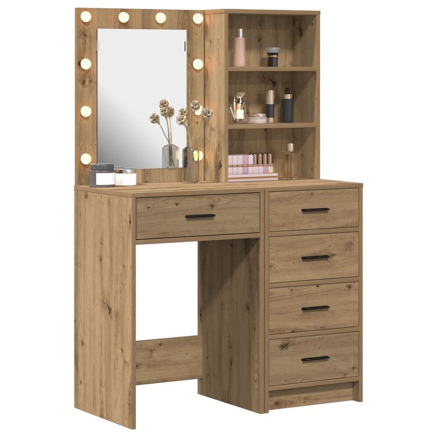 2-Delige Kaptafelset Met Led Artisan Eiken Engineered Wood