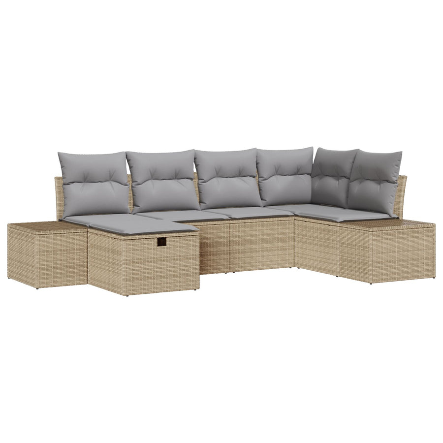6-Delige Tuin Sofa Set Met Kussens Beige Poly Rattan