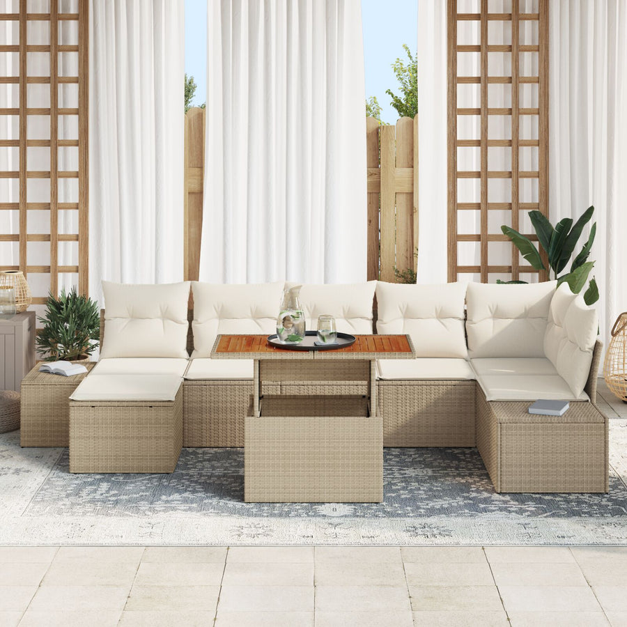 8 Delige Tuinbankset Met Kussens Beige Poly Rattan