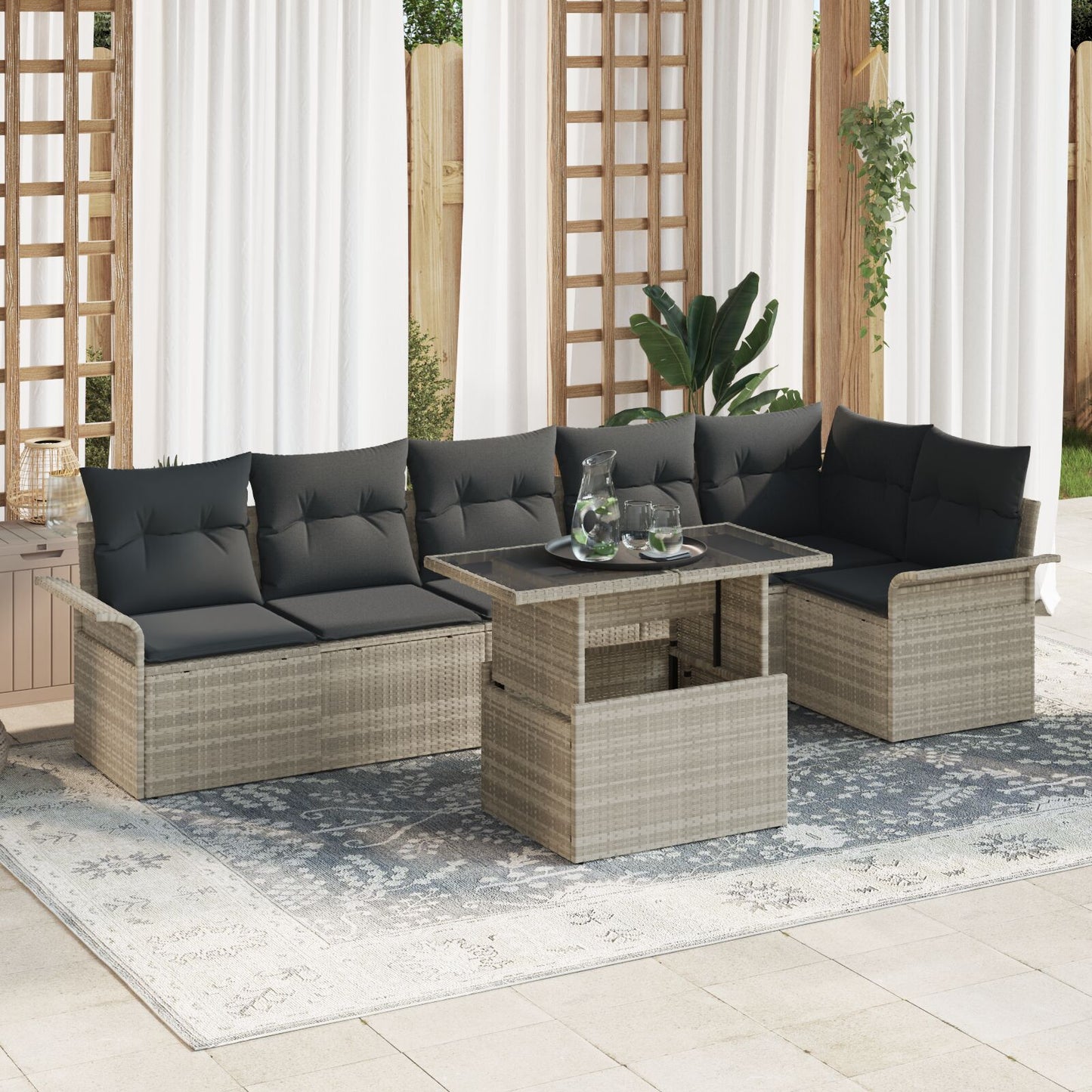 7-Delige Tuin Sofa Set Met Kussens Lichtgrijs Poly Rattan