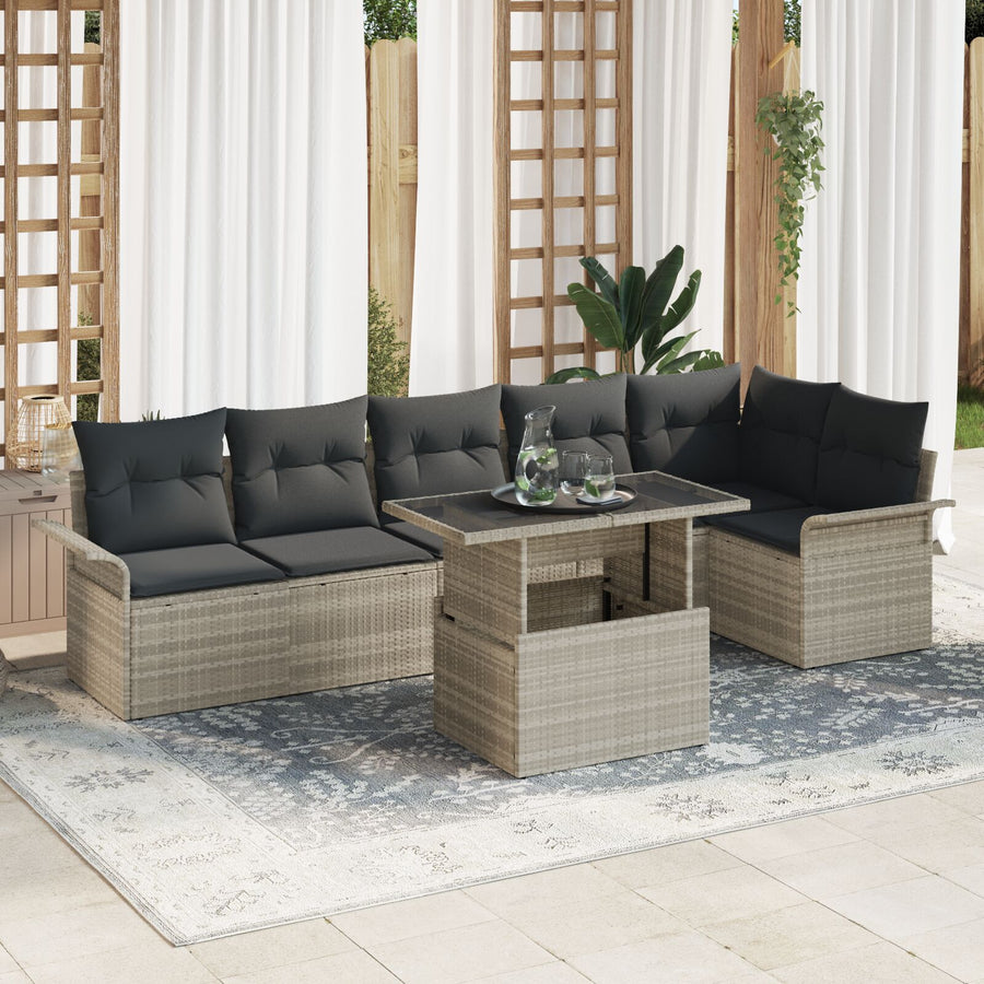 7-Delige Tuin Sofa Set Met Kussens Lichtgrijs Poly Rattan