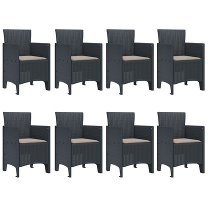 9 Delige Tuin Eettafel Set Met Kussens Anthraciet Poly Rattan