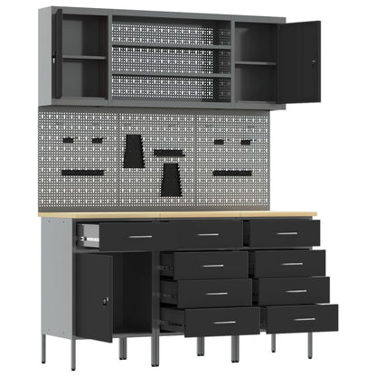 7-Delige Werkbankset Staal 3x (84/85/85 cm) Zwart 4x kast + 4x pegboard