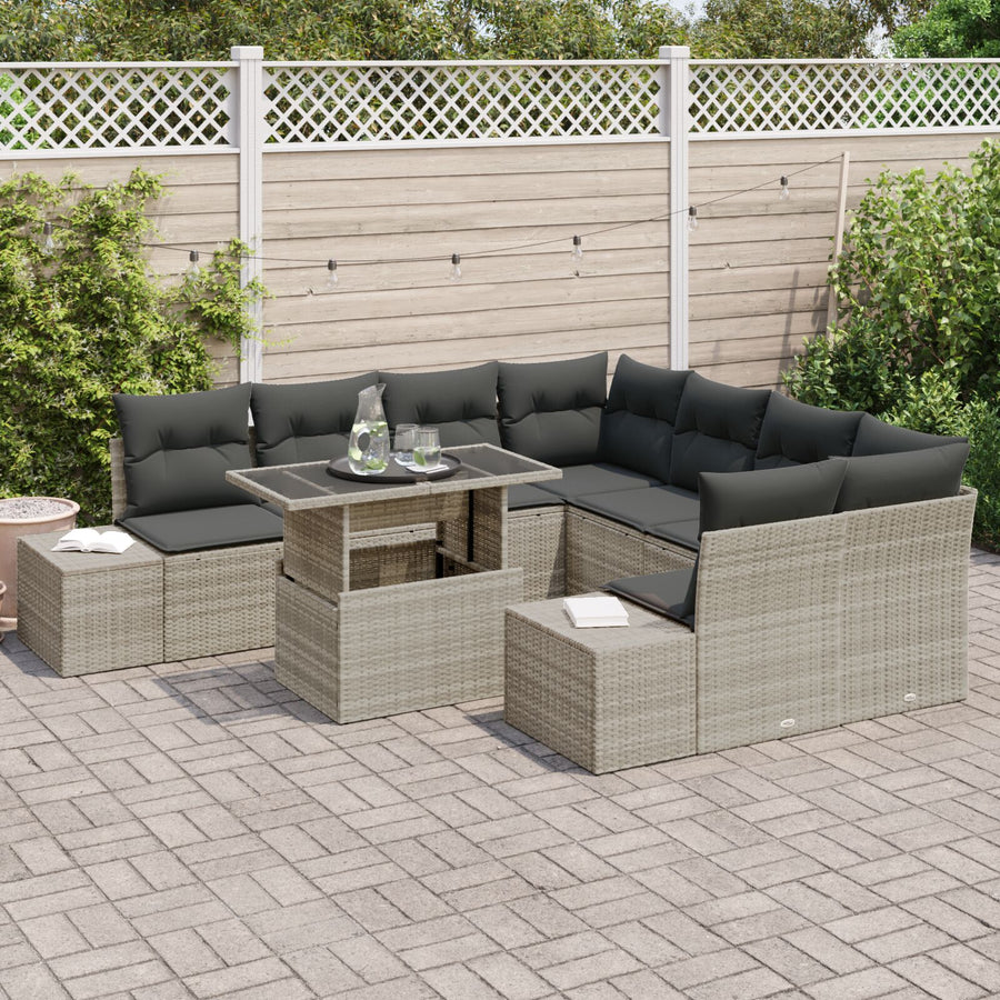 9-Delige Tuin Sofa Set Met Kussens Lichtgrijs Poly Rieten