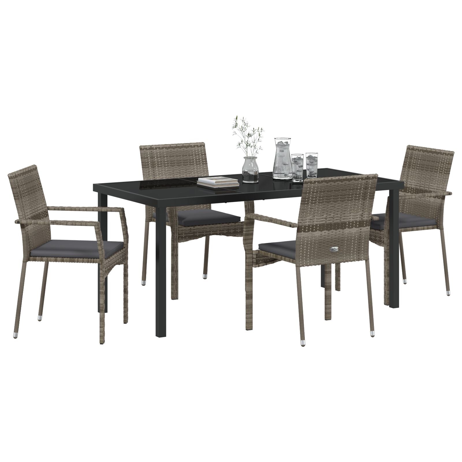5-Delige Tuinset Met Kussens Grijs Poly Rattan