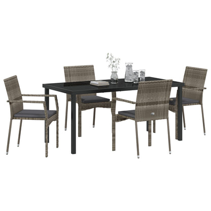 5-Delige Tuinset Met Kussens Grijs Poly Rattan