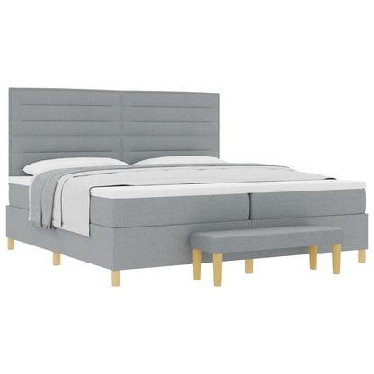 Boxspringbed Met Matras & Bank Stof Lichtgrijs 200 x 200 cm Lijnen ontwerp