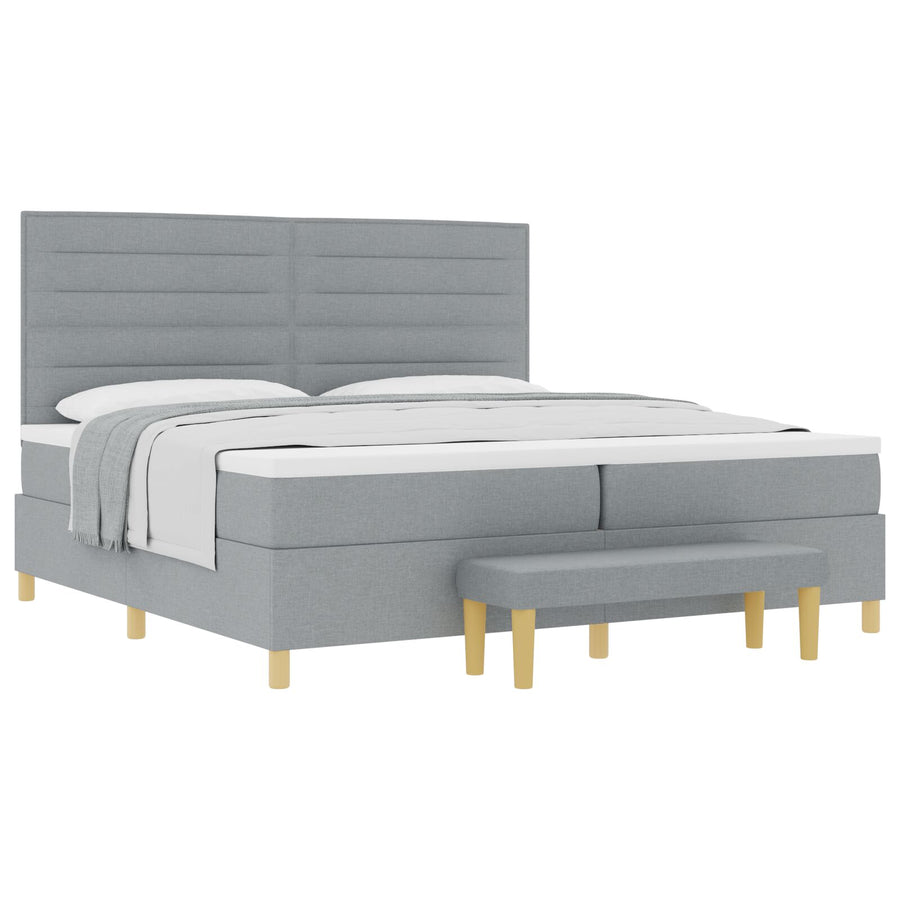 Boxspringbed Met Matras & Bank Stof Lichtgrijs 200 x 200 cm Lijnen ontwerp