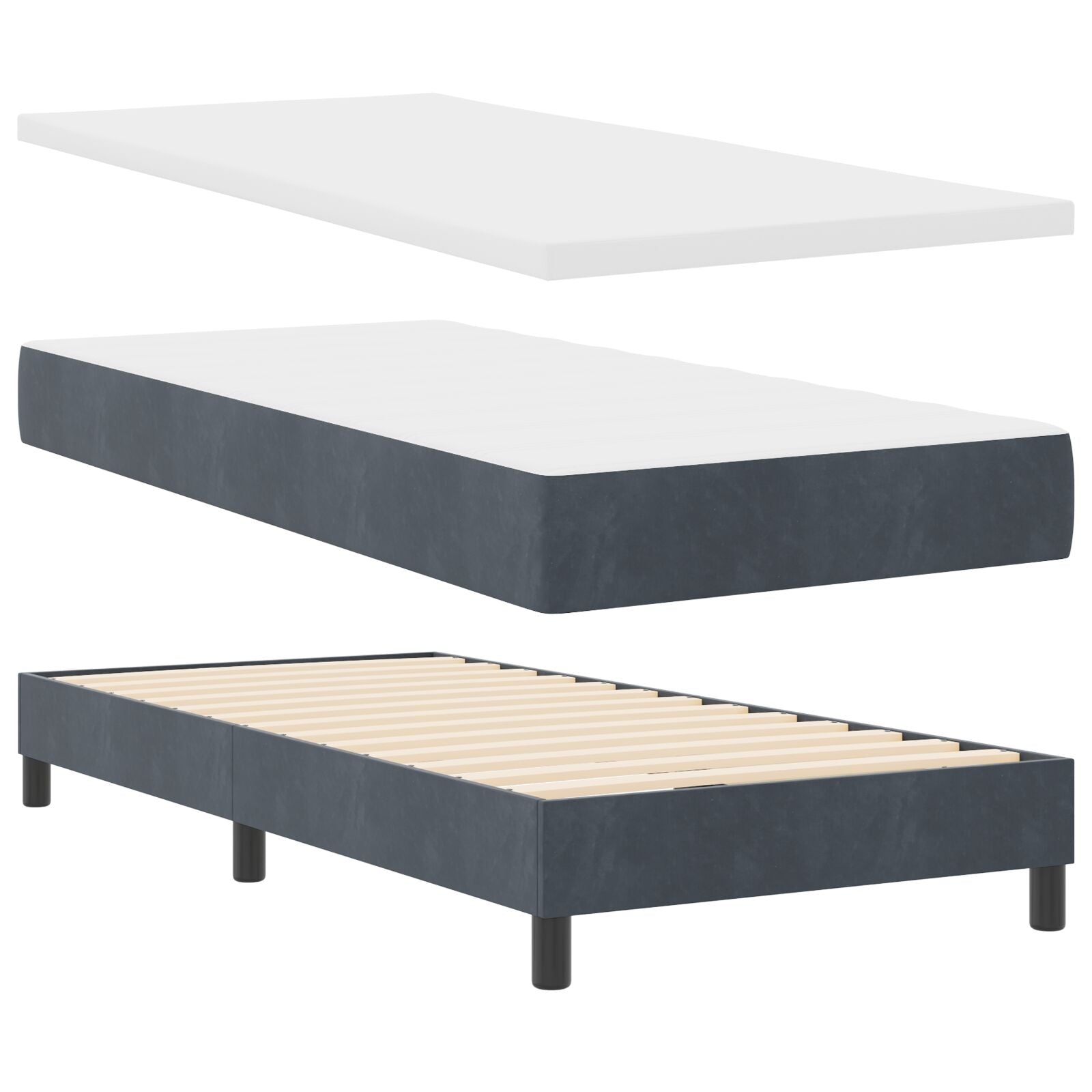 Boxspringbed Met Matras Donkergrijs Enkel Fluweel Blauw