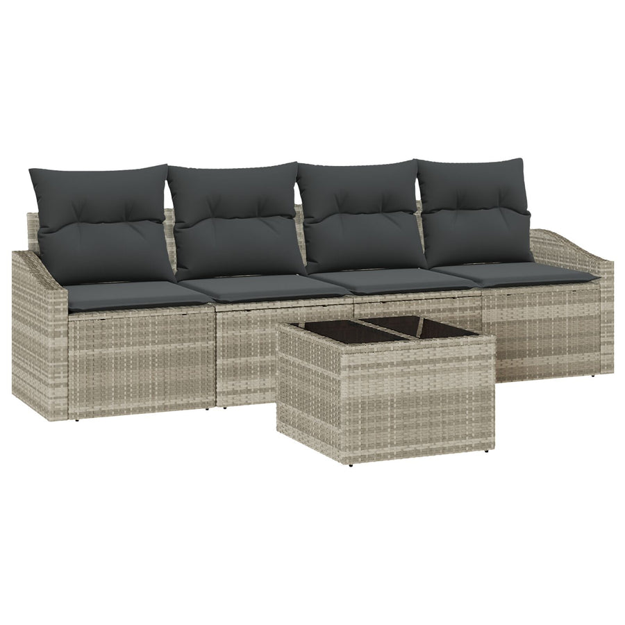 5-Delige Tuin Sofa Set Met Kussens Licht Grijs Poly Rattan