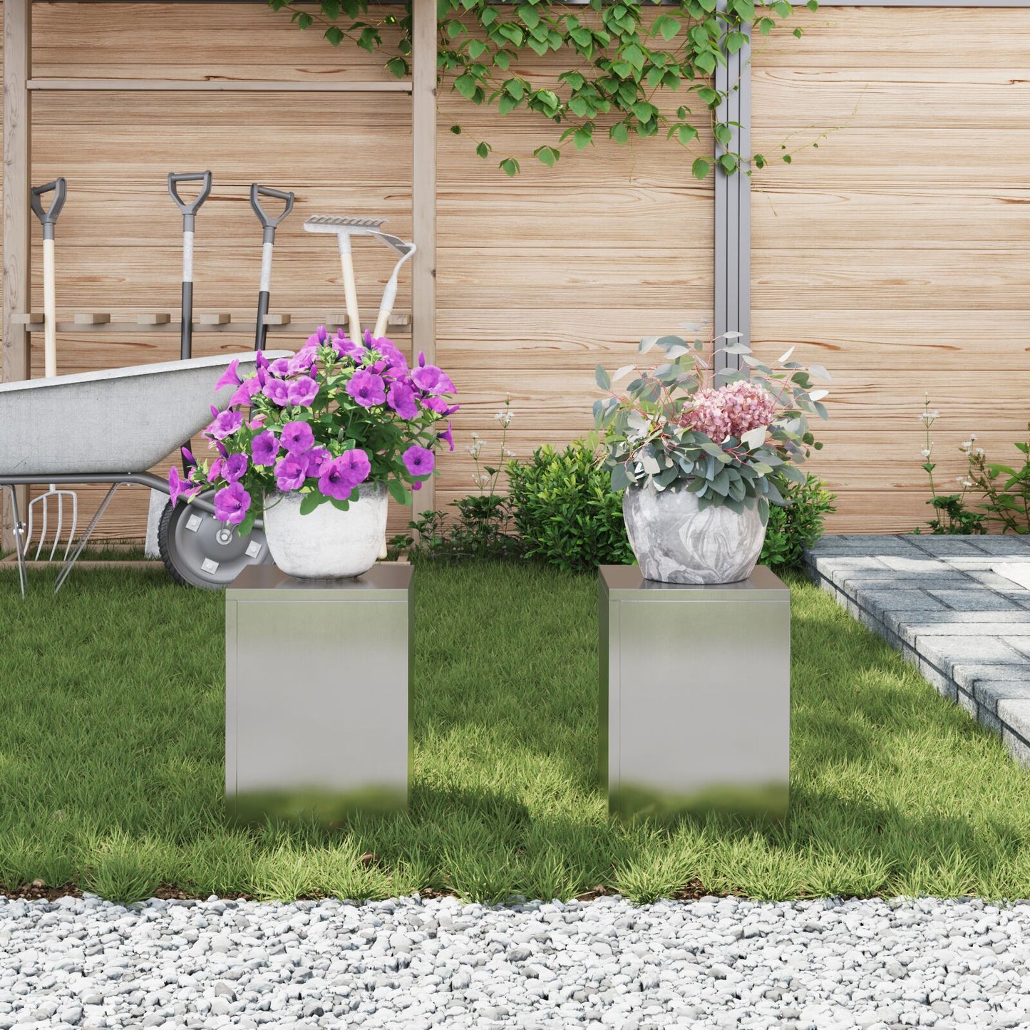Buiten Plantstands Pillar 2 Stuks 24X24X35 Cm Roestvrijstaal 2x (35 cm)