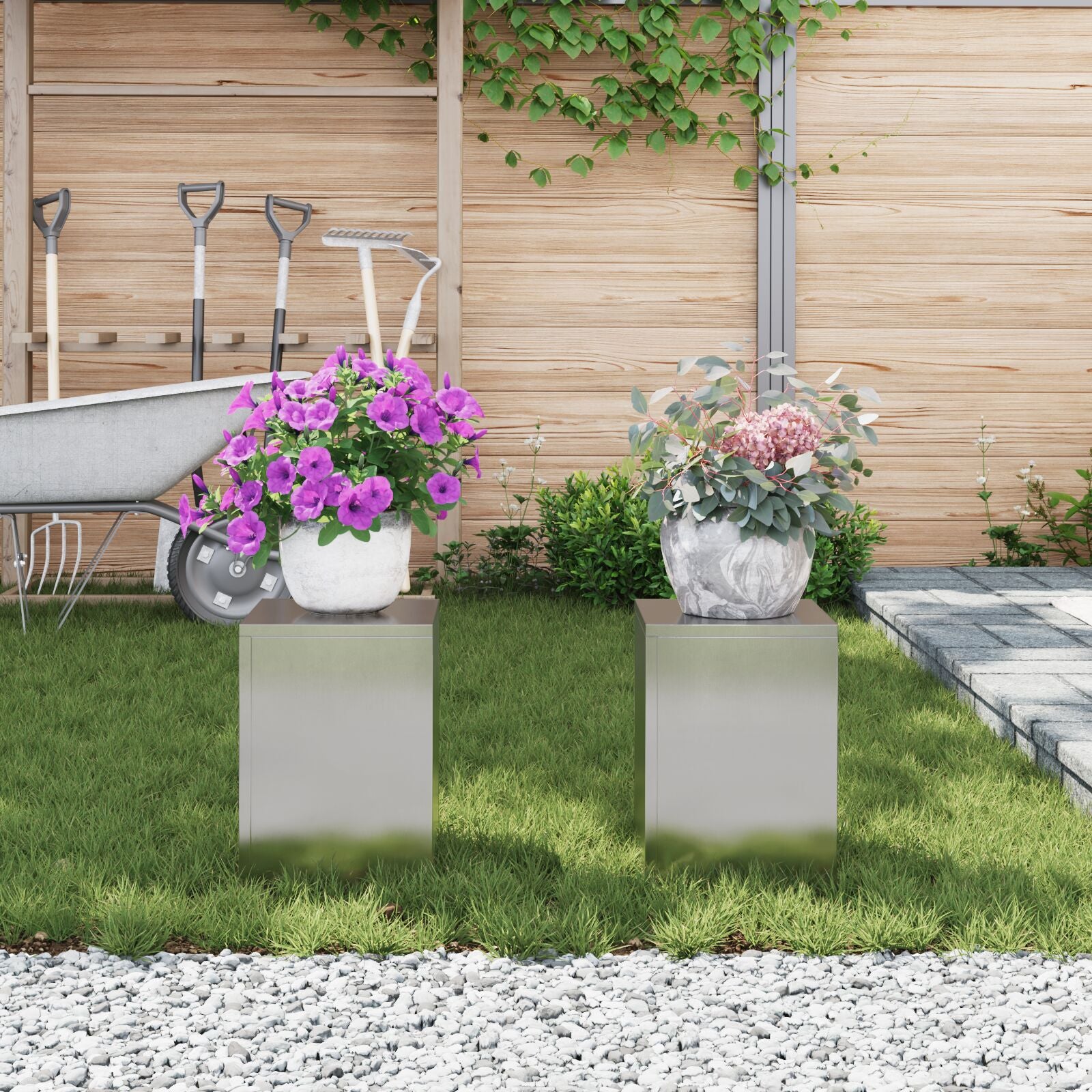 Buiten Plantstands Pillar 2 Stuks 24X24X35 Cm Roestvrijstaal 2x (35 cm)