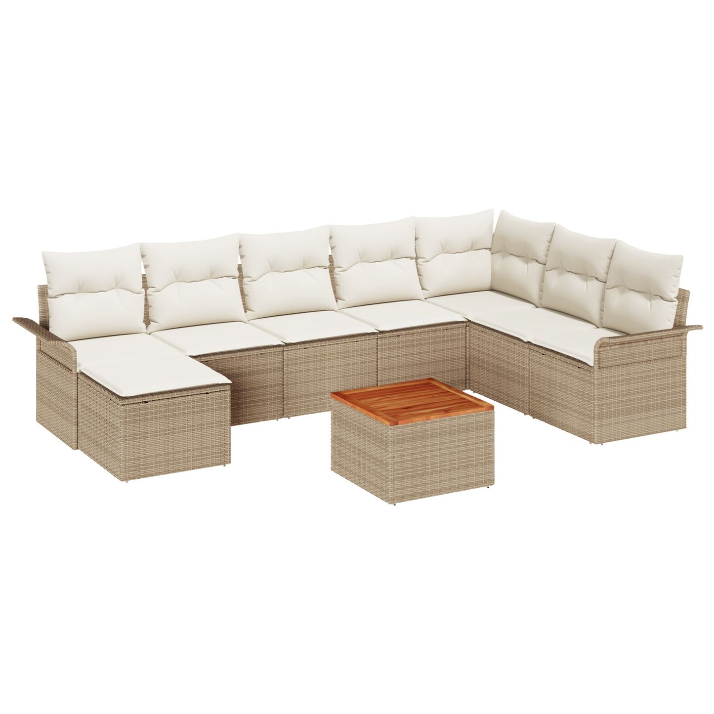 9-Delige Tuin Sofa Set Met Kussens Beige Poly Rattan Acacia
