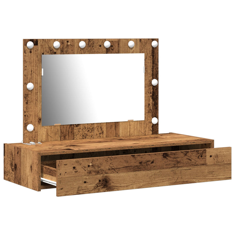 Wandkaptafel -Verlichting 100 x 40 x 70 cm Oud Hout met LED