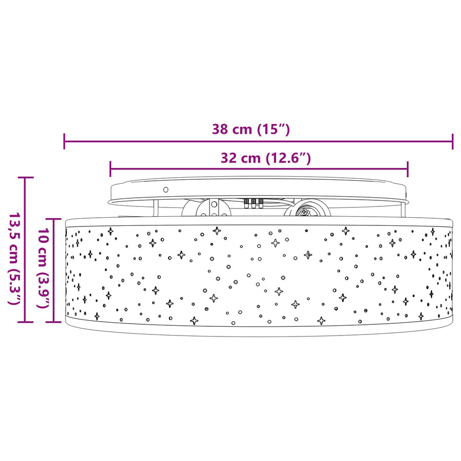 Plafondlampen Met Sterrenlampschaal Ø 38 Cm Stof E27 Ø38 x 13.5 cm Zwart met een sterrenlampschaal