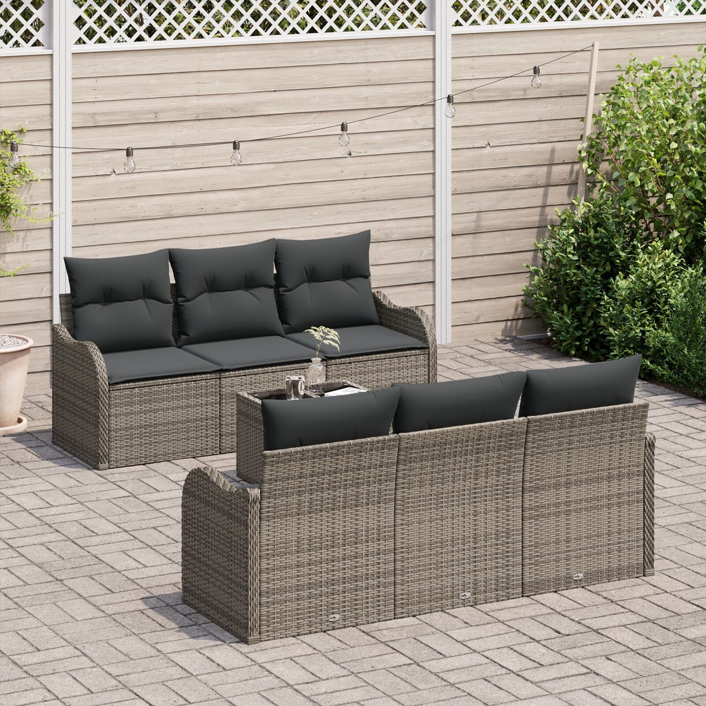 7-Delige Tuin Sofa Set Met Kussens Grijs Poly Rattan