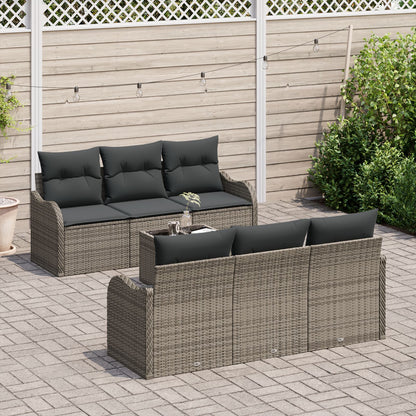 7-Delige Tuin Sofa Set Met Kussens Grijs Poly Rattan