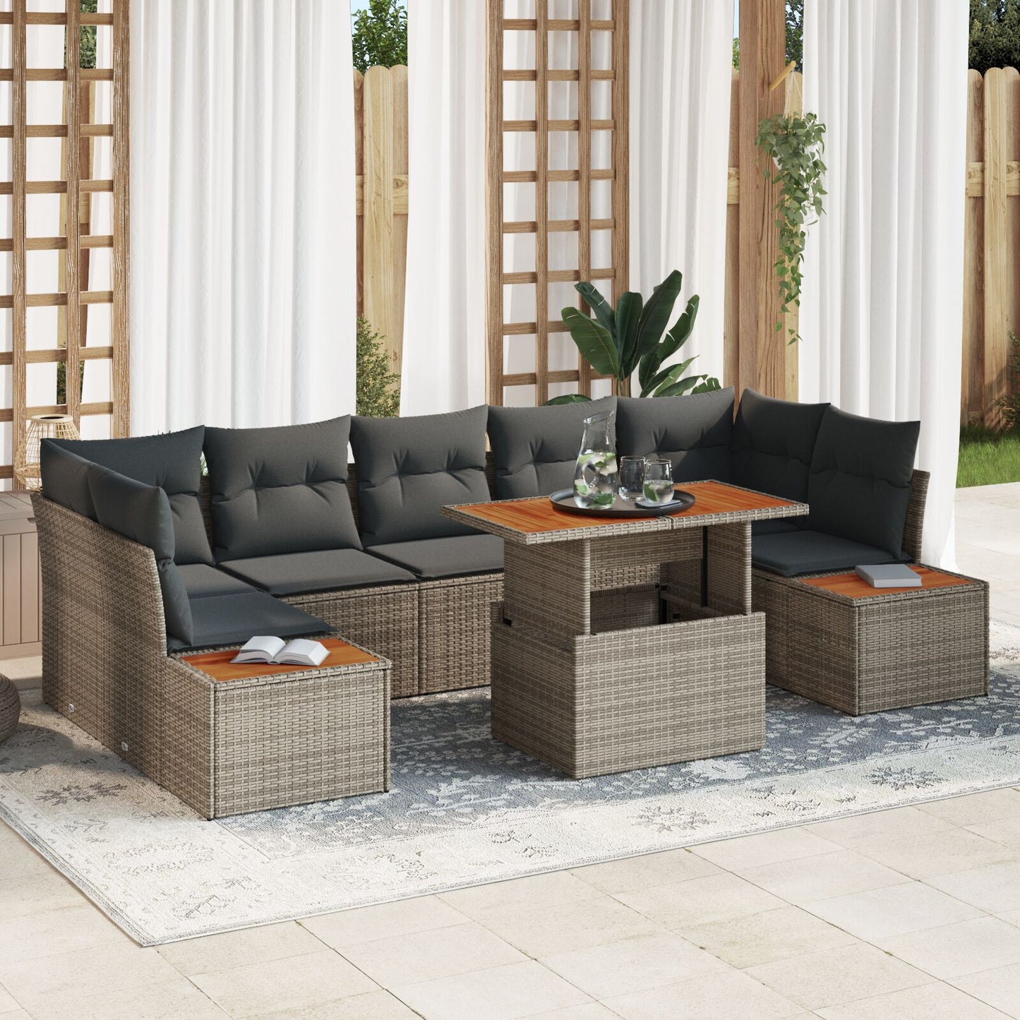 Tuin Sofa Set Set Van 8 Grijs Poly Rattan Tuin Eetset